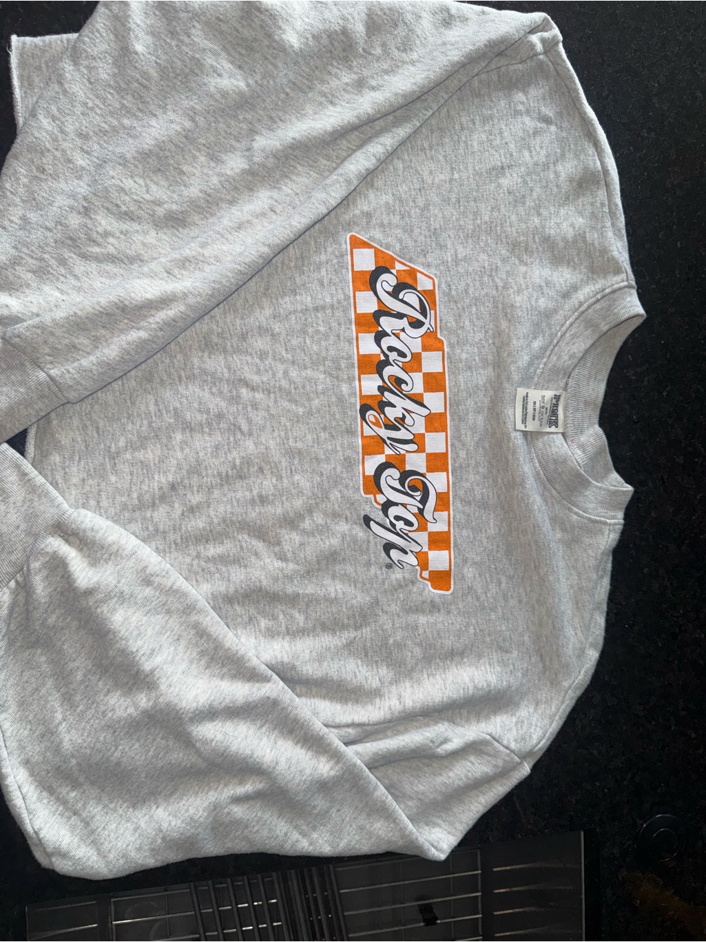 Pink Victoria's Secret Heather Gray Crewneck With Orange Checker Racing Graphic